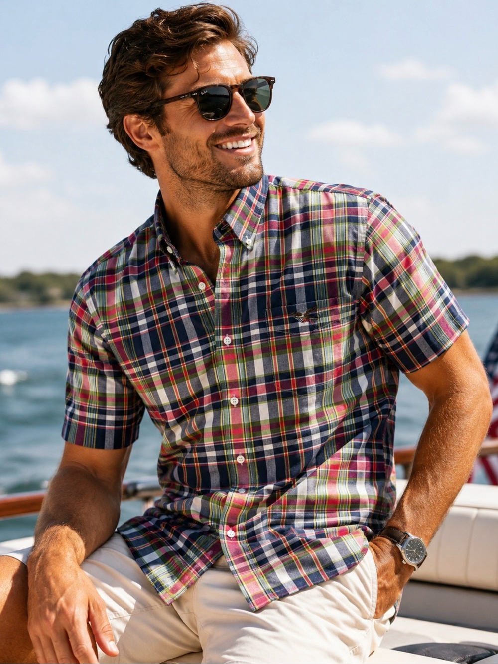 American Living Madras Plaid Button Down Shirt Men XL 100% Cotton Preppy Coastal